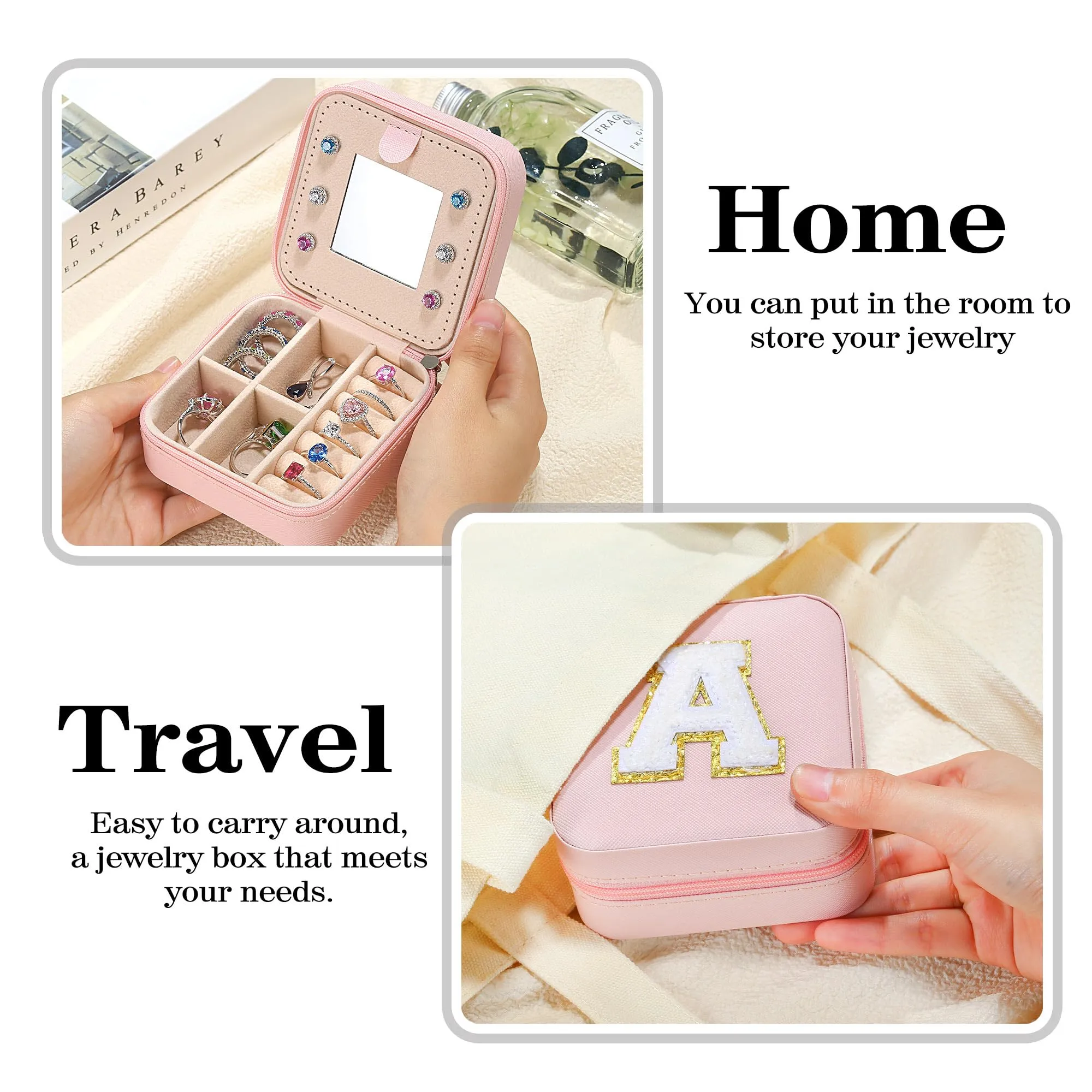 Personalized Pink Travel Jewelry Box with Monogram D - Ideal for Women's Birthday and Christmas Gifts