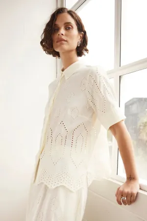 Pixel Top Cream Broderie