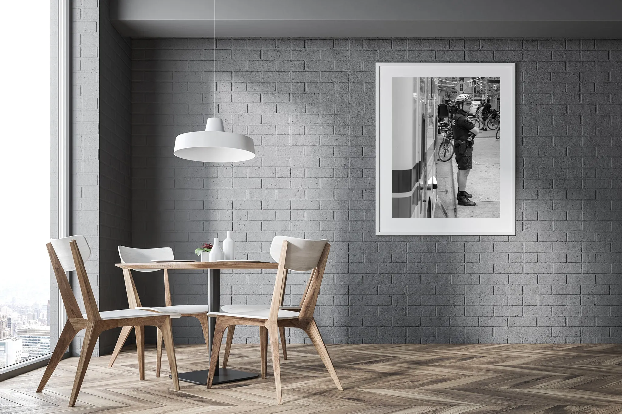 Policeman standing on the street | Wall Art