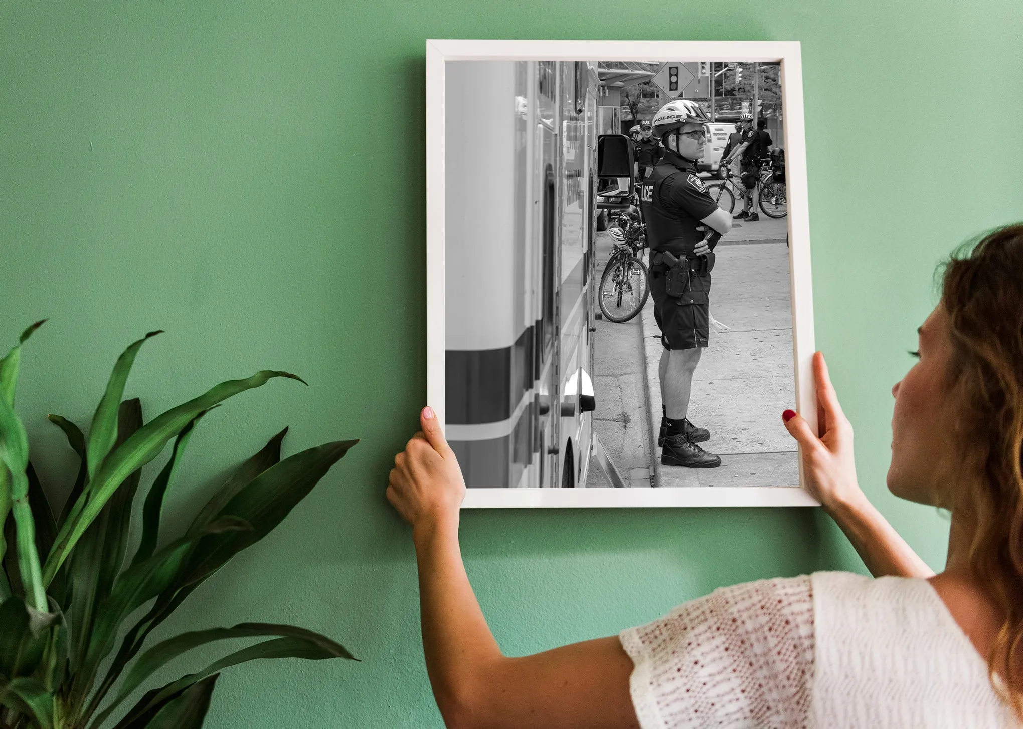 Policeman standing on the street | Wall Art