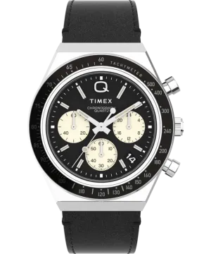 Q Timex Chronograph 40mm Leather Strap Watch