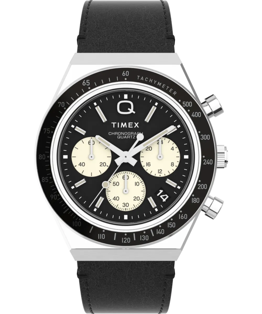 Q Timex Chronograph 40mm Leather Strap Watch