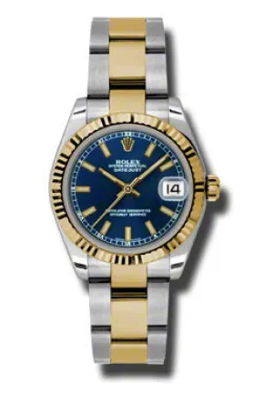 Rolex Datejust Lady 31 Blue Dial Stainless Steel and 18K Yellow Gold Oyster Bracelet Automatic Watch 178273BLSO