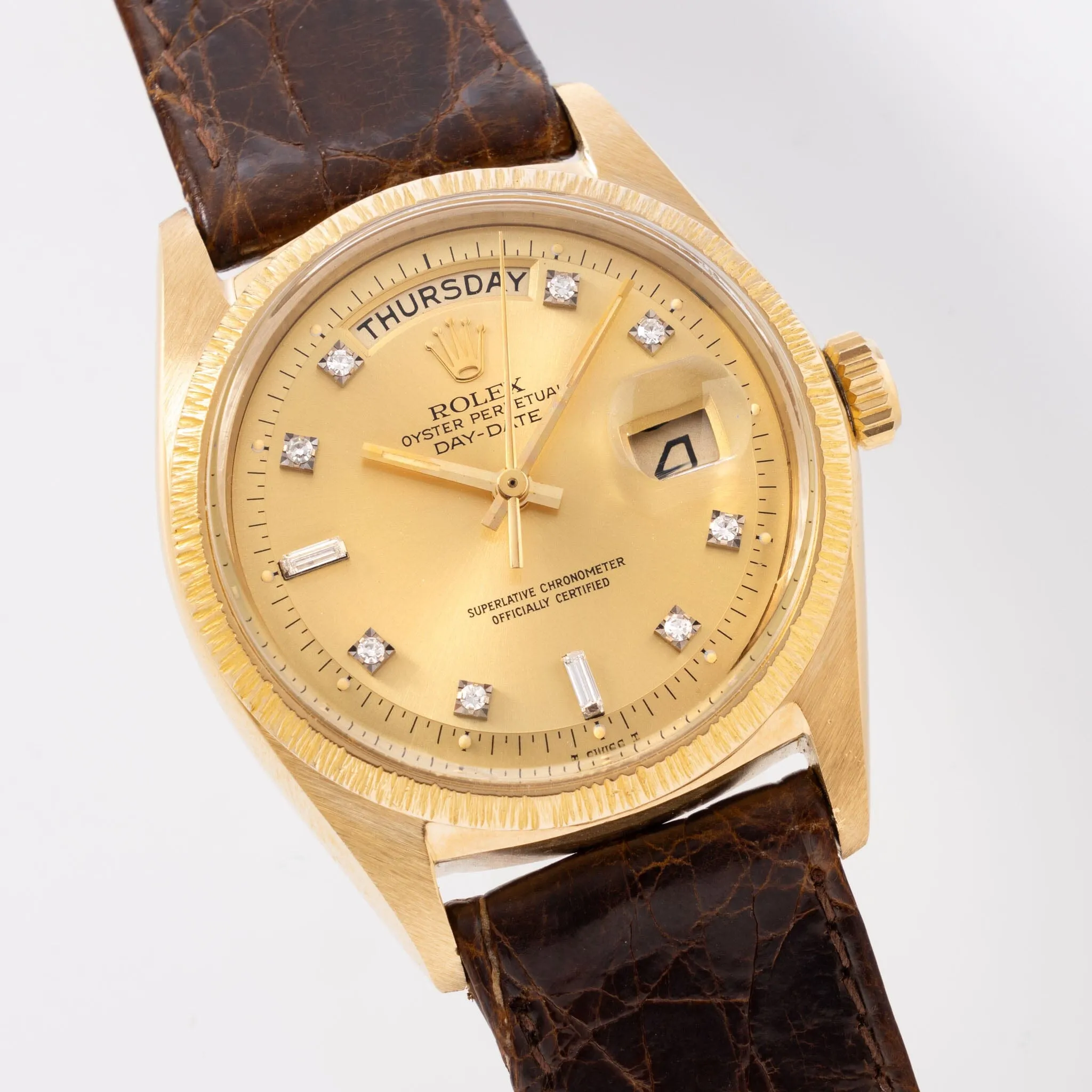 Rolex Day-Date Yellow Gold Champagne Diamond Hours Dial Ref 1807