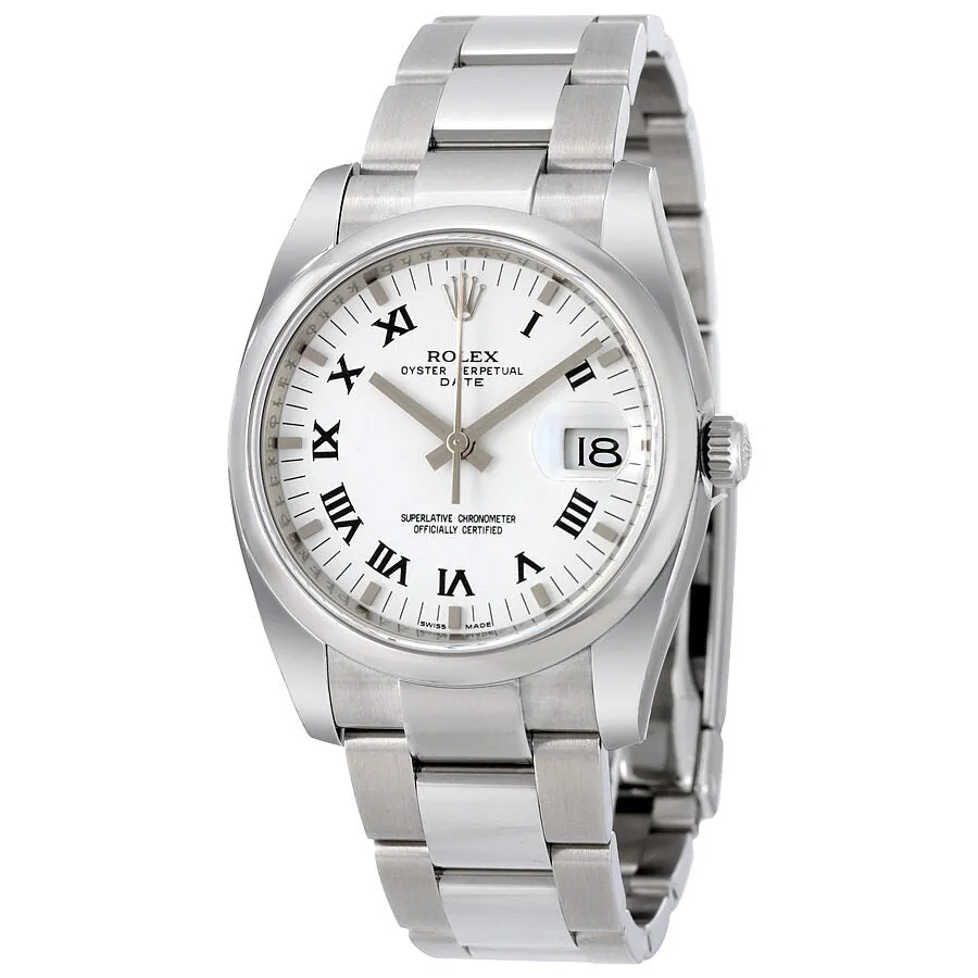 Rolex Oyster Perpetual Date 34 White Dial Stainless Steel Bracelet Automatic Men's Watch 115200WRO