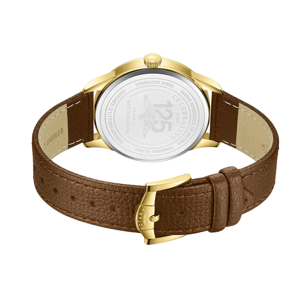 Rotary Gents Gold Plated Traditional Tan Leather Watch