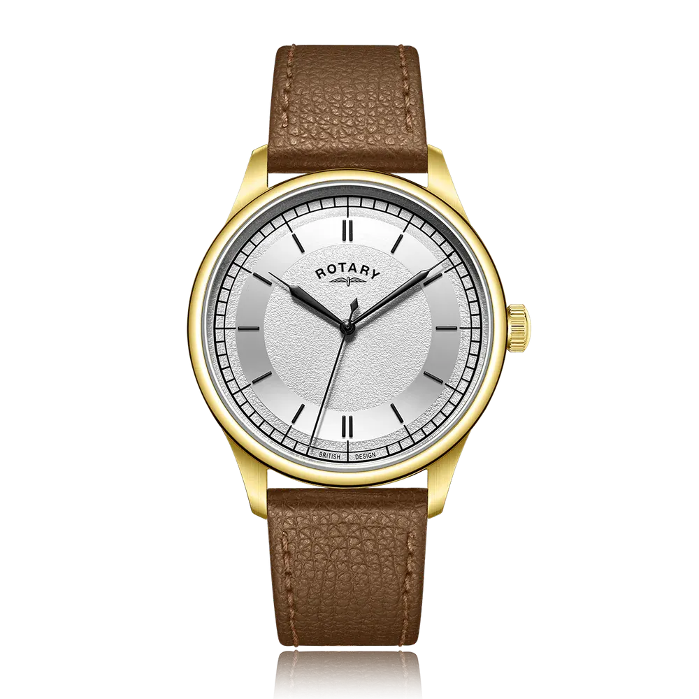 Rotary Gents Gold Plated Traditional Tan Leather Watch