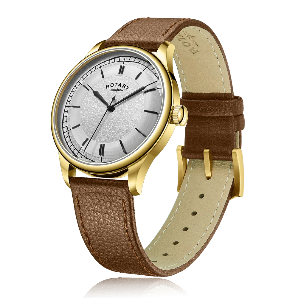 Rotary Gents Gold Plated Traditional Tan Leather Watch