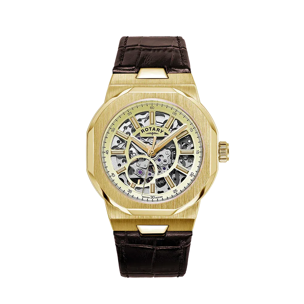 Rotary Skeleton Men's Yellow Gold Watch GS05418/03