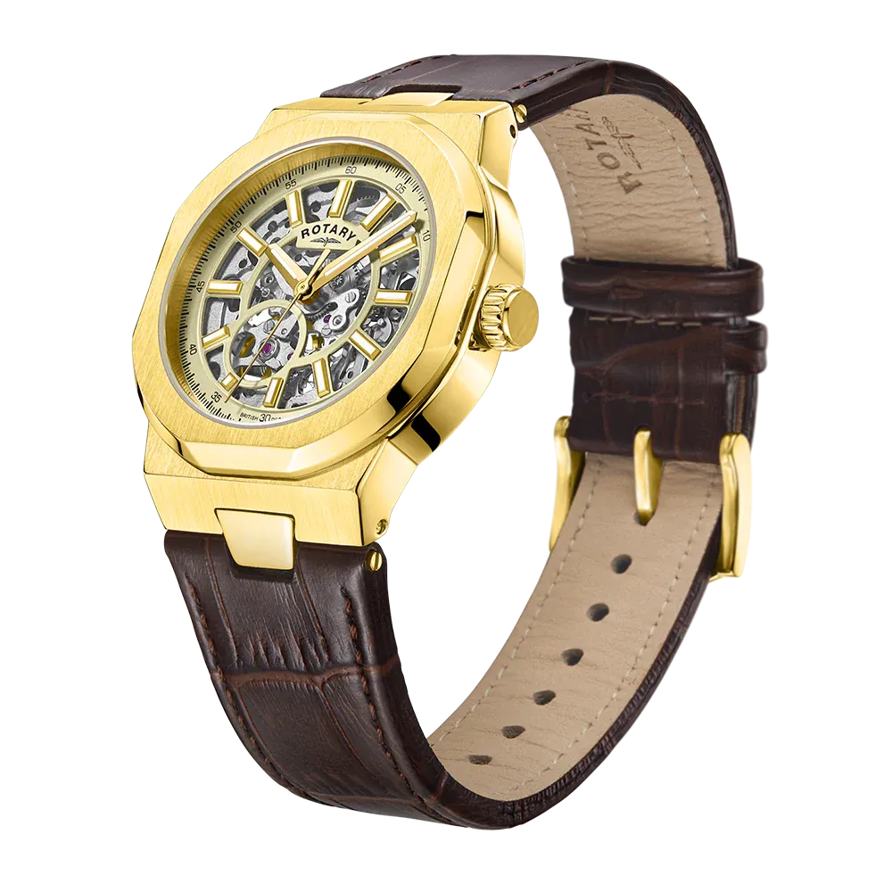 Rotary Skeleton Men's Yellow Gold Watch GS05418/03