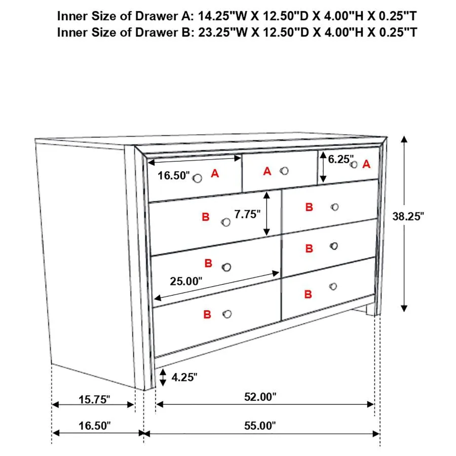 Serenity Rectangular 9-drawer Dresser Rich Merlot