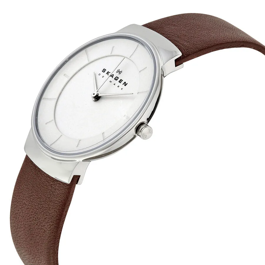 Skagen White Dial Brown Leather Ladies Watch SKW2058