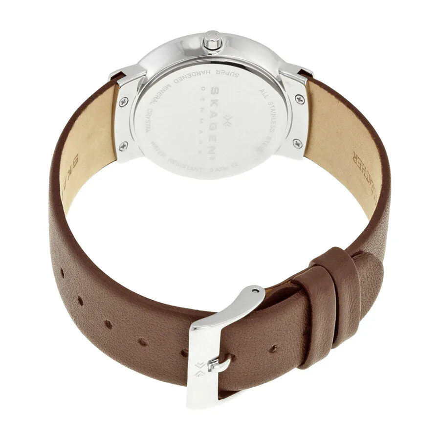 Skagen White Dial Brown Leather Ladies Watch SKW2058