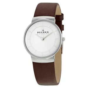 Skagen White Dial Brown Leather Ladies Watch SKW2058