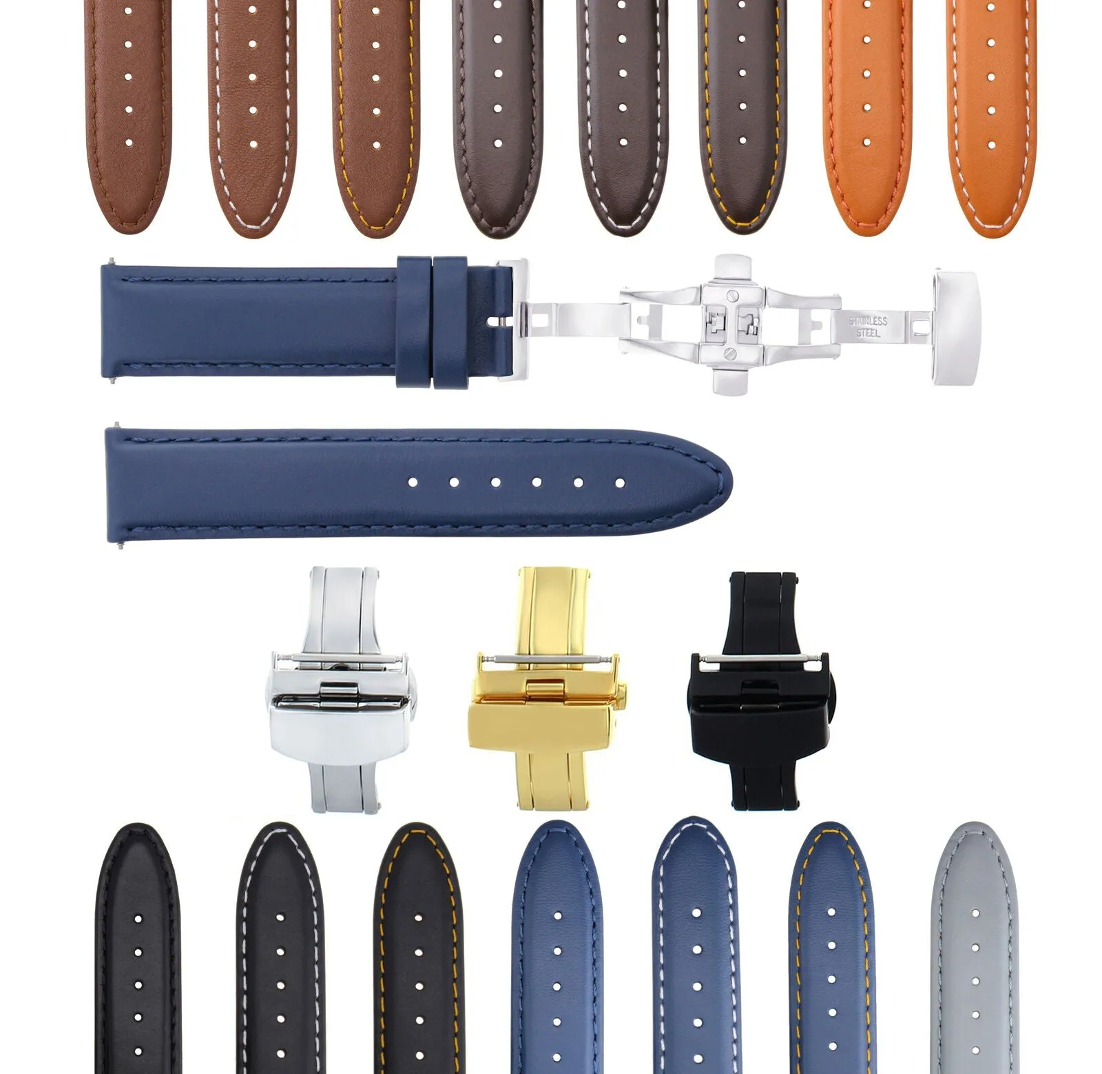SMOOTH LEATHER WATCH BAND STRAP FOR TISSOT WATCH DEPLOYMENT - 18MM