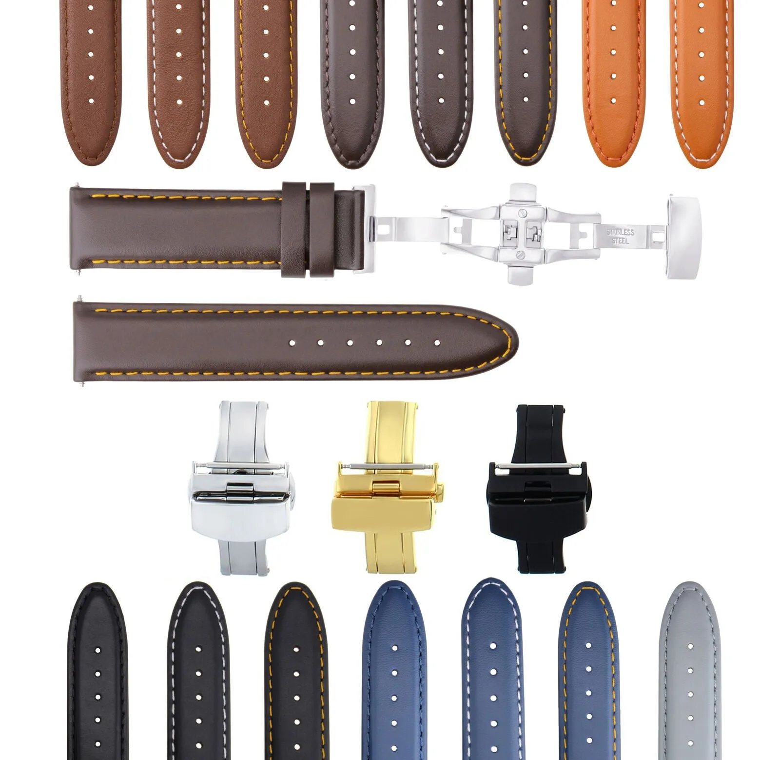 SMOOTH LEATHER WATCH BAND STRAP FOR TISSOT WATCH DEPLOYMENT - 18MM