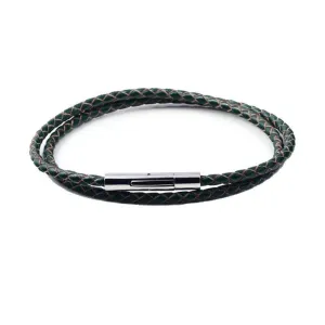 Stainless Steel Genuine 3mm Double Wrap Leather Bracelet
