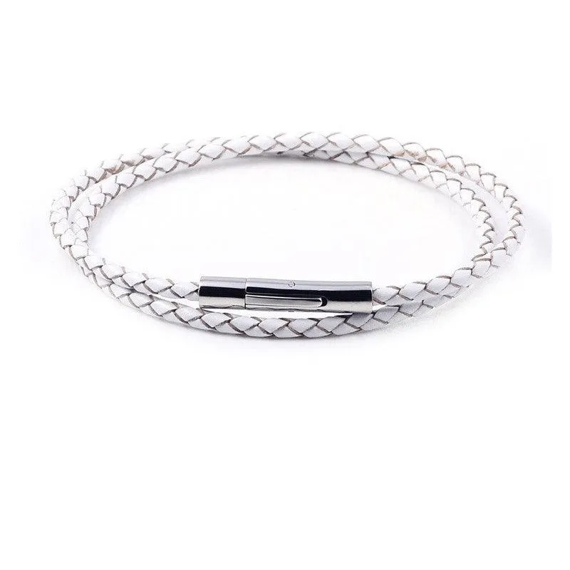 Stainless Steel Genuine 3mm Double Wrap Leather Bracelet