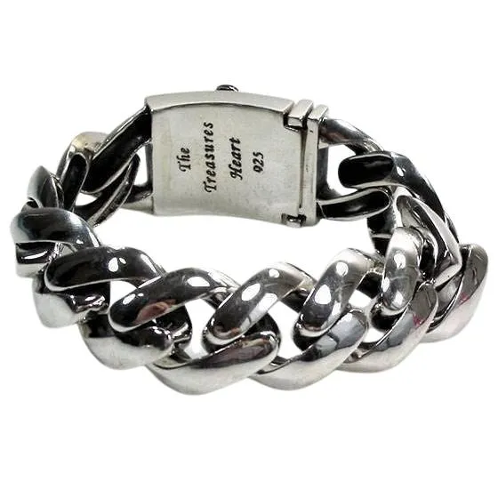 Sterling Siver Skull Cuban Mens Bracelet
