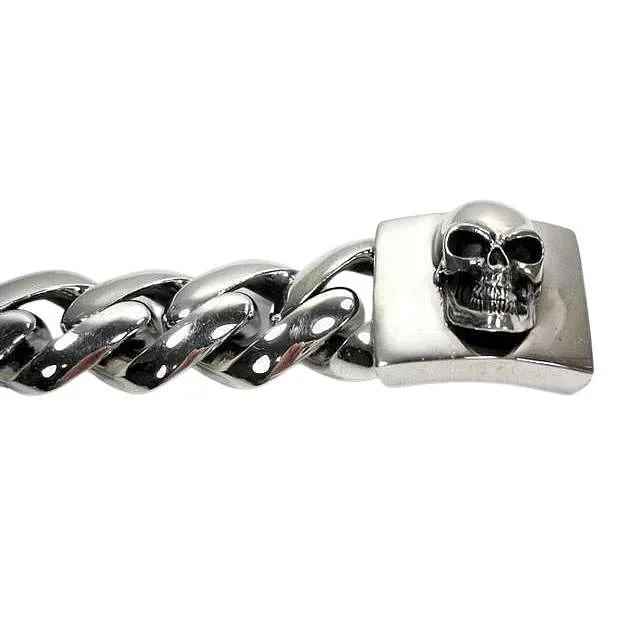Sterling Siver Skull Cuban Mens Bracelet
