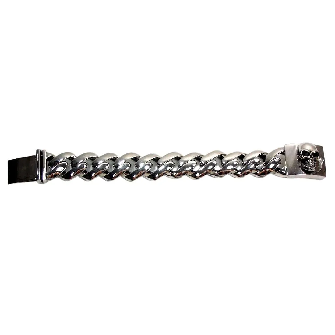 Sterling Siver Skull Cuban Mens Bracelet