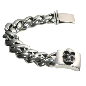 Sterling Siver Skull Cuban Mens Bracelet