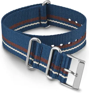 Timex 20mm Fabric Double-Layer Slip-Thru Strap  Blue & Brown Stripe with Silver-Tone Buckle