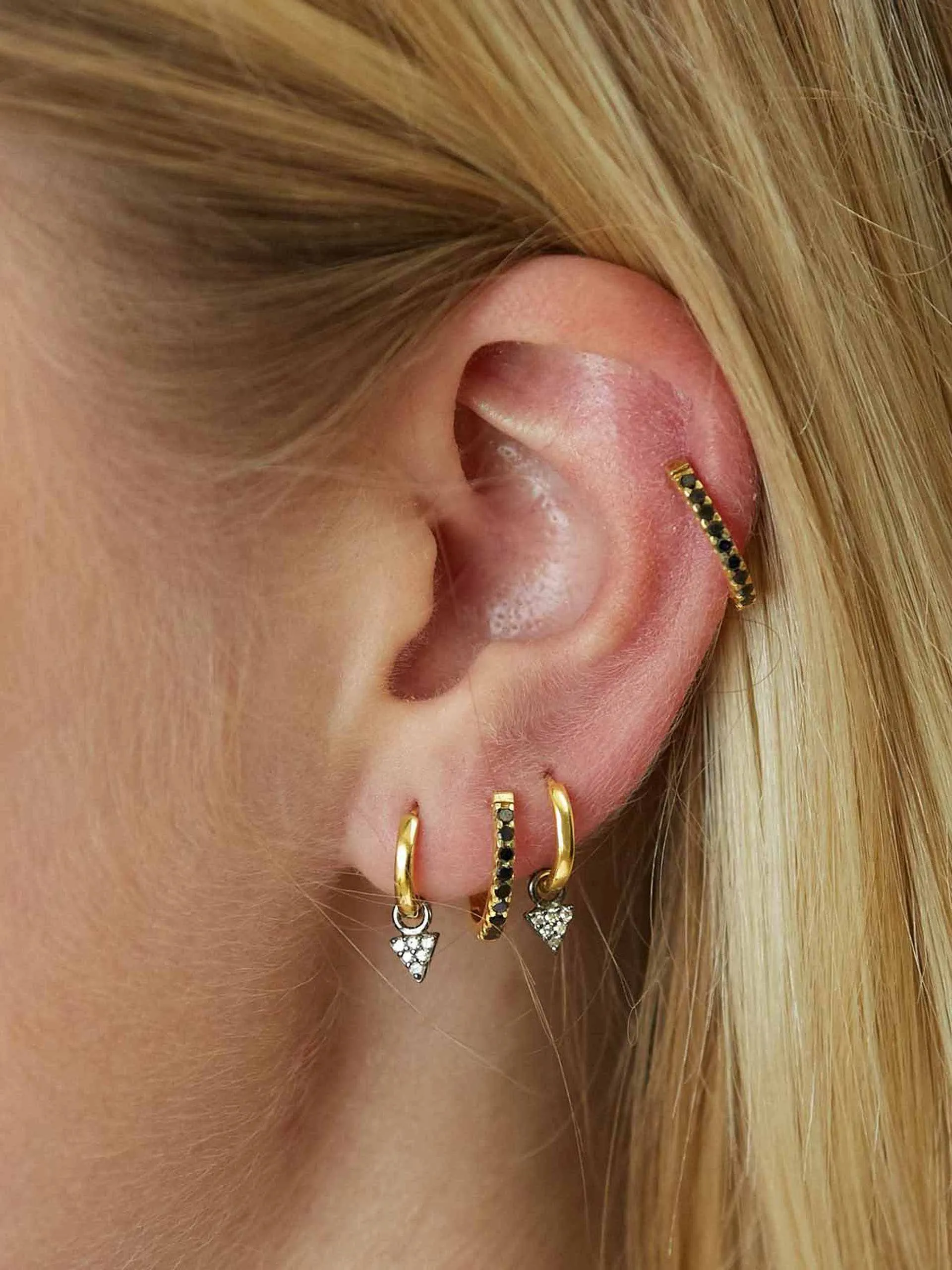 Tiny diamond charm huggie hoops