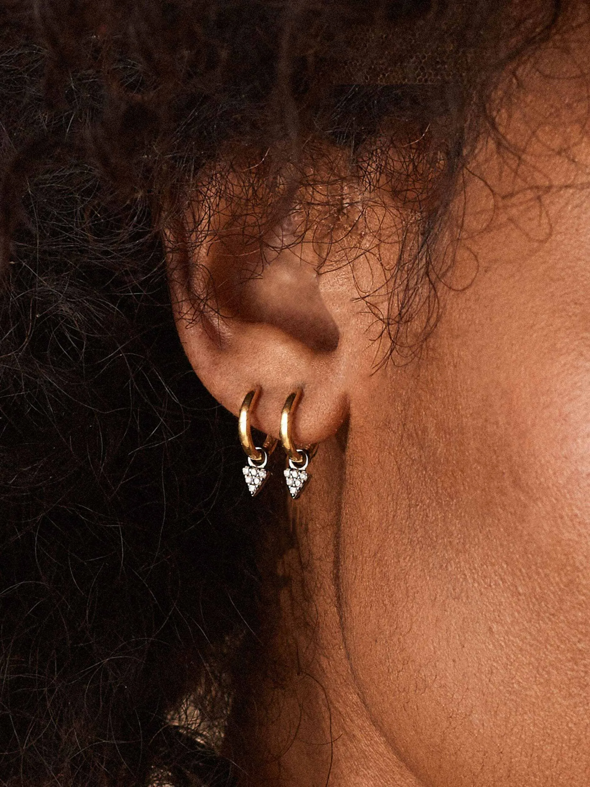 Tiny diamond charm huggie hoops